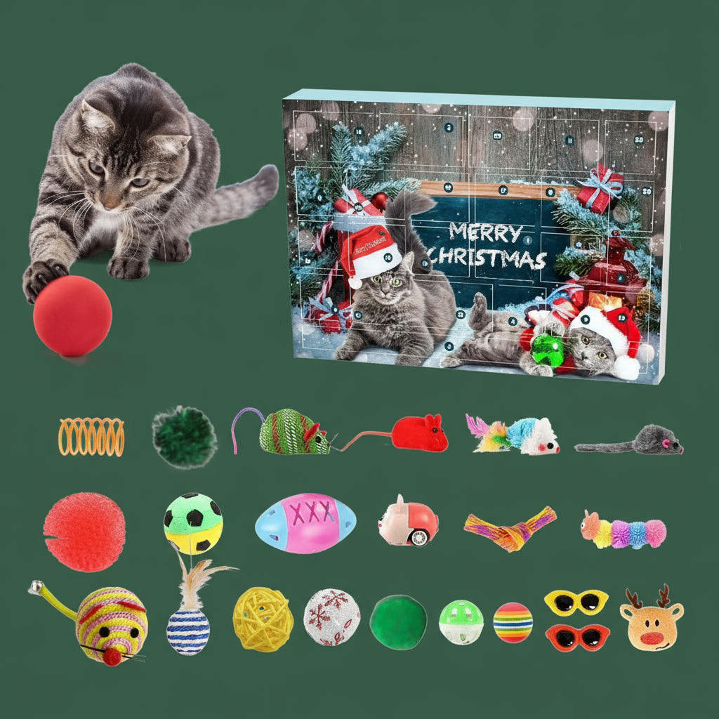2025 Christmas Advent Calendar 24 Grids Xmas Countdown Calendar Cat Toy Holiday Blind Box Creative Christmas Gifts for Pets
