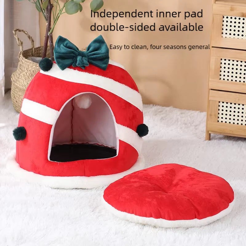 Winter Warm Cat Nest with Box Design Soft Plush Sleeping House for Cats Small Dogs Cute Christmas Gift Pet Bed Pet Party Supplie